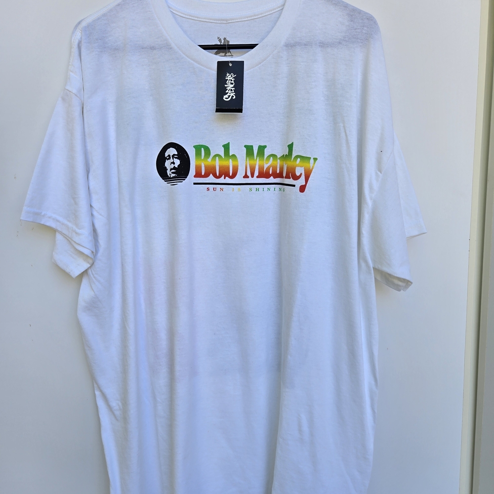 Zion Rootswear Bob Marley White Tee with Colorful Logo